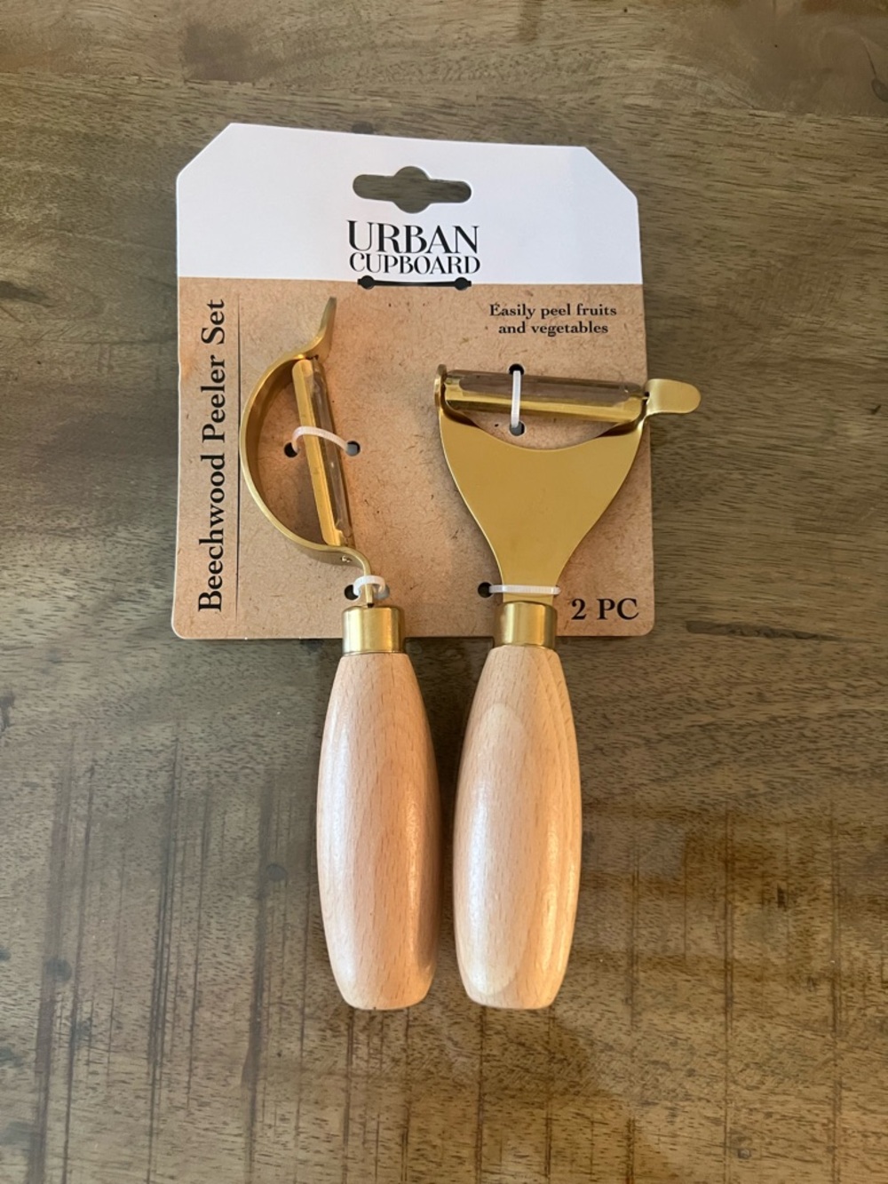 Beechwood 2-Piece Gold Peeler Set - Natural Wood Handles